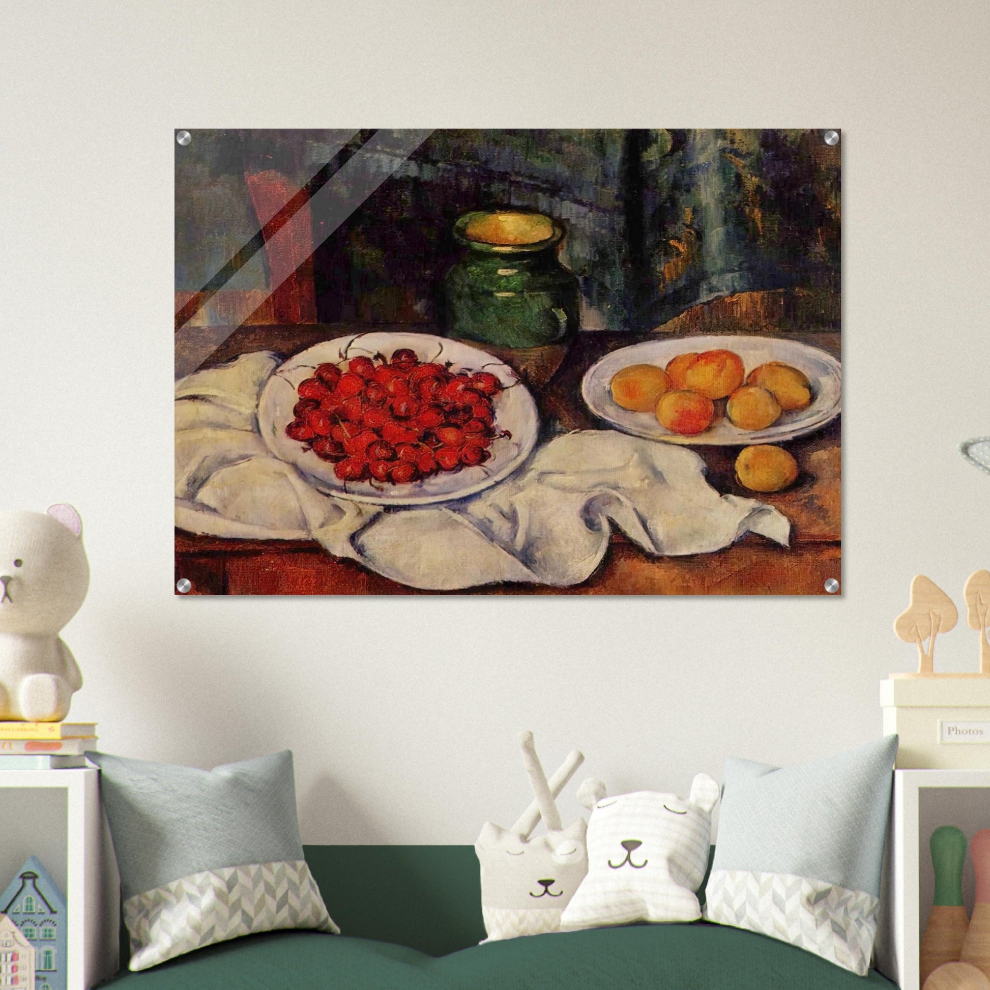 Still Life with a Plate of Cherries - Paul Cézanne Acrylic Print - 70x100 cm / 28x40″ inches | Paul Cézanne Wall Art | Paul Cézanne Prints