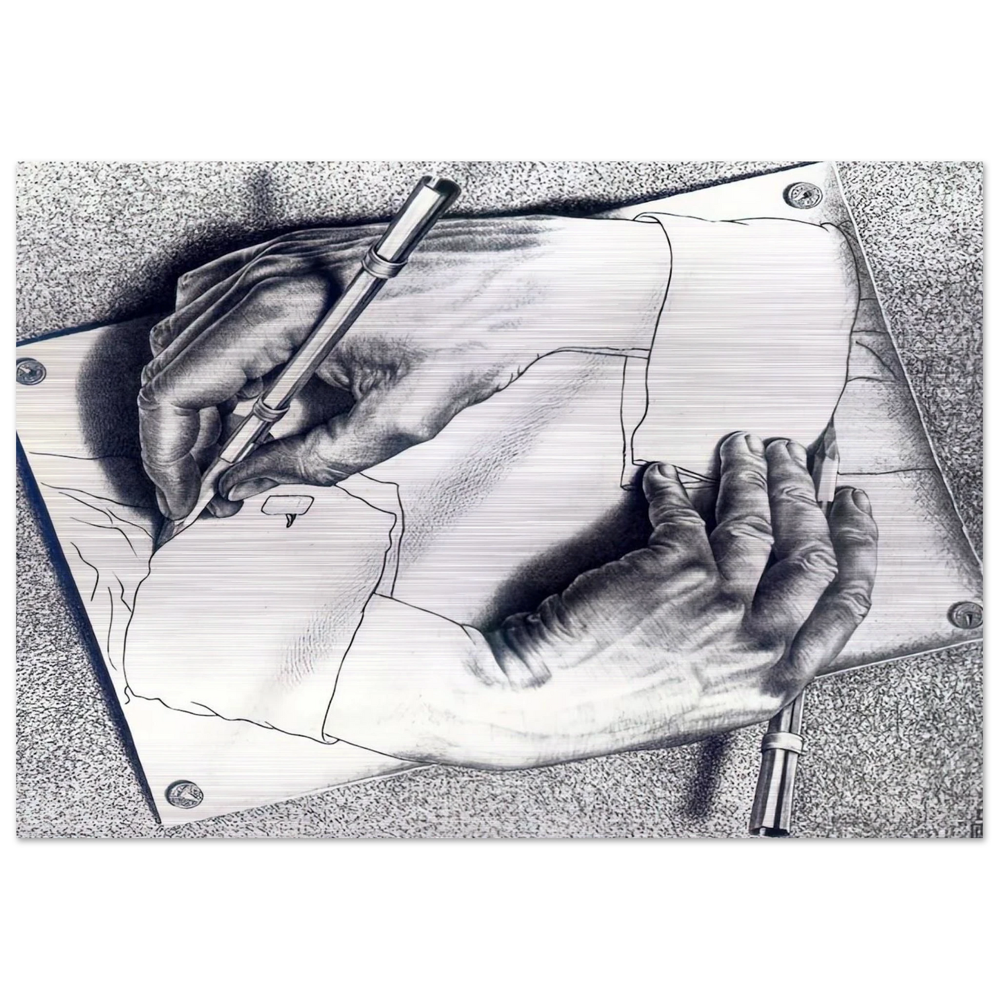 DRAWING HANDS - MC Escher Brushed Aluminum Print - 70x100 cm / 28x40 inches | MC Escher Aluminum Print | MC Escher Prints | Maurits Cornelis Escher Prints