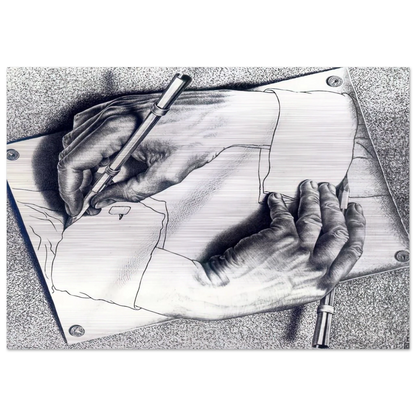 DRAWING HANDS - MC Escher Brushed Aluminum Print - 70x100 cm / 28x40 inches | MC Escher Aluminum Print | MC Escher Prints | Maurits Cornelis Escher Prints