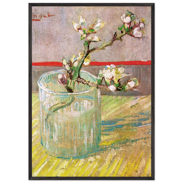 Blossoming Almond Branch in a Glass - Vincent van Gogh 70x100 cm / 28x40 inches Framed Art Print – Black Wooden Frame