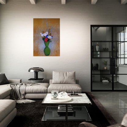 ROSE PEONY AND CORNFLOWERS IN A GREEN VASE - Odilon Redon Brushed Aluminum Print - 70x100 cm / 28x40 inches | Odilon Redon Aluminum Print | Odilon Redon Prints