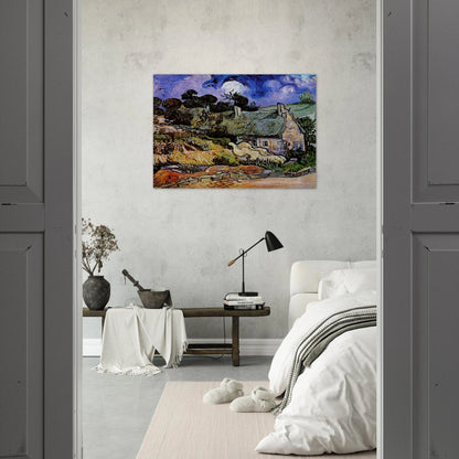 Houses with Thatched Roofs, Cordeville - Vincent van Gogh Brushed Aluminum Print - 70x100 cm / 28x40 inches | Vincent van Gogh Aluminum Print | Vincent van Gogh Prints