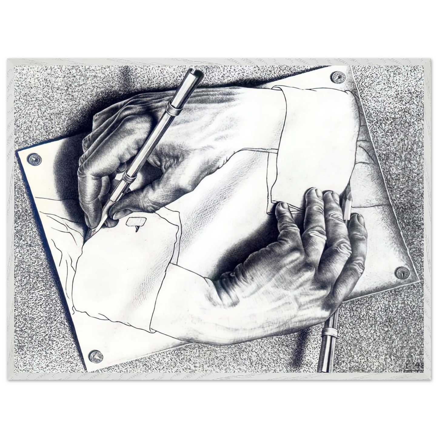 MC Escher - DRAWING HANDS Wall Art - 60x80 cm / 24x32 inches - Premium Wooden Framed Poster With Fine Art Paper-canvas - Black frame