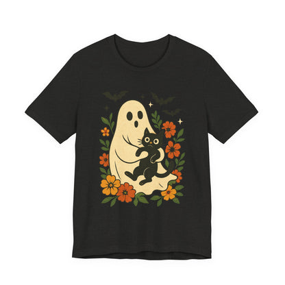 Fantôme effrayant tenant un chat noir Floral psychédélique Halloween