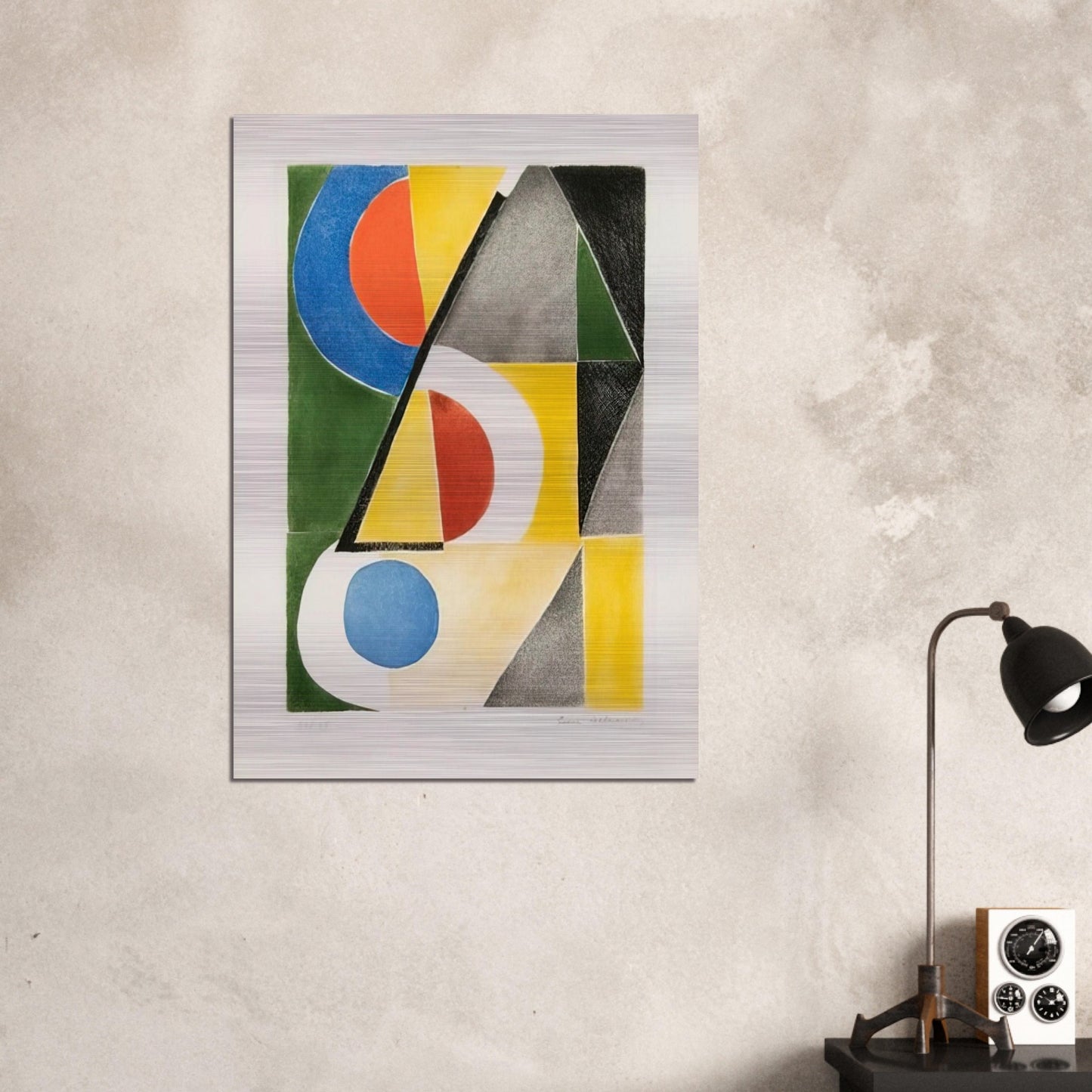 ABSTRACT COMPOSITION WITH TRIANGLES AND SEMICIRCLES - Sonia Delaunay Brushed Aluminum Print - 70x100 cm / 28x40 inches | Sonia Delaunay Aluminum Print | Sonia Delaunay Prints