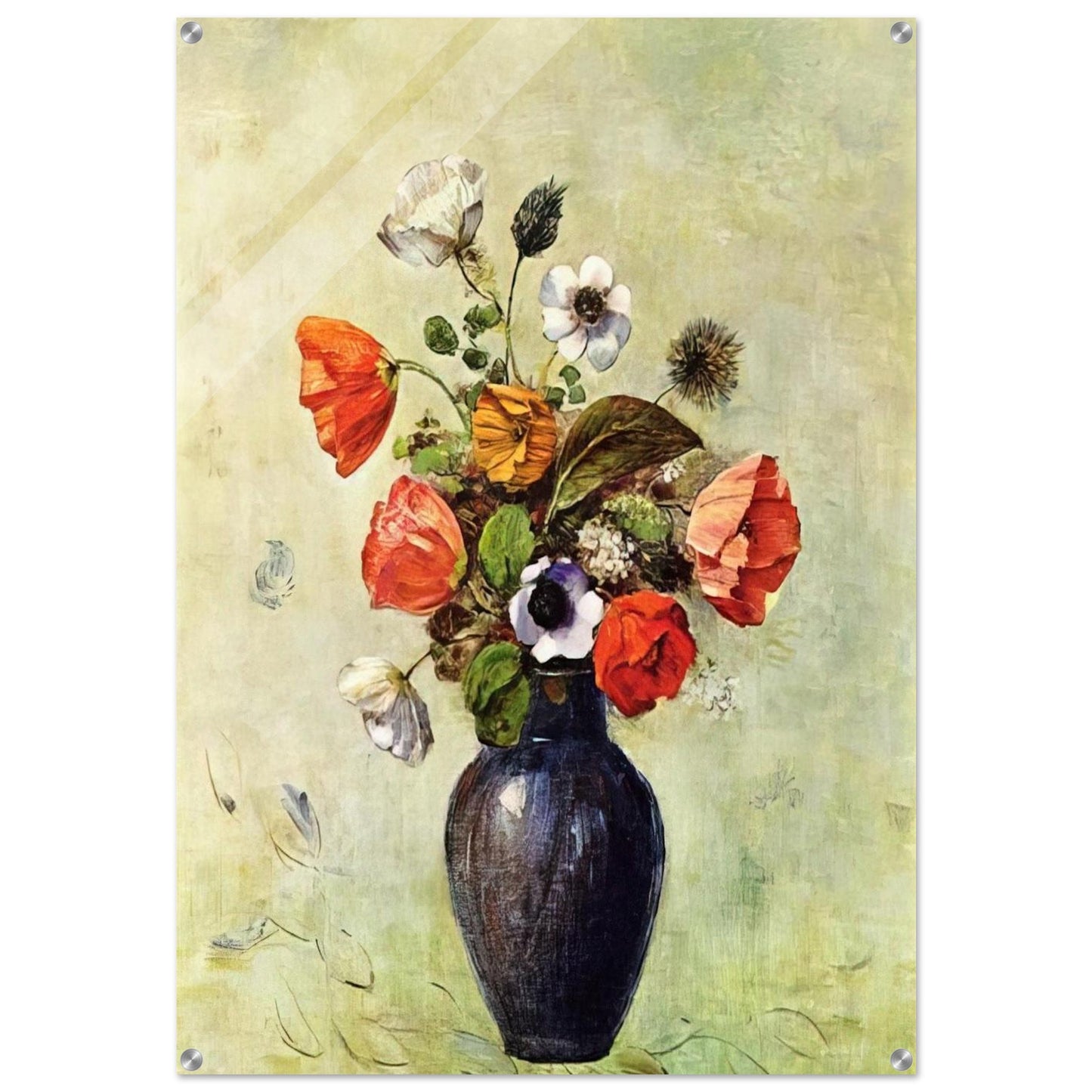 ANEMONES AND POPPIES IN A VASE - Odilon Redon Acrylic Print - 70x100 cm / 28x40″ inches