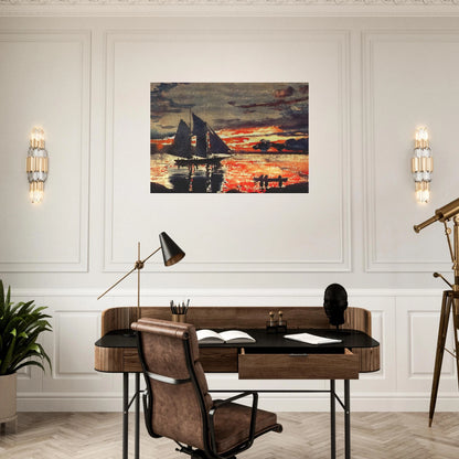 SUNSET FIRES - Winslow Homer Brushed Aluminum Print - 70x100 cm / 28x40 inches | Winslow Homer Aluminum Print | Winslow Homer Prints