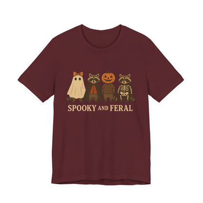 T-shirt "Raton laveur effrayant", T-shirt Halloween drôle à motifs, T-shirt vintage automne mignon, T-shirt tendance femme pour Halloween, T-shirt "Raton laveur sauvage"