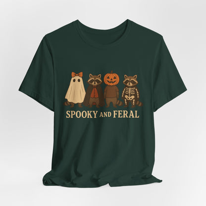 T-shirt "Raton laveur effrayant", T-shirt Halloween drôle à motifs, T-shirt vintage automne mignon, T-shirt tendance femme pour Halloween, T-shirt "Raton laveur sauvage"