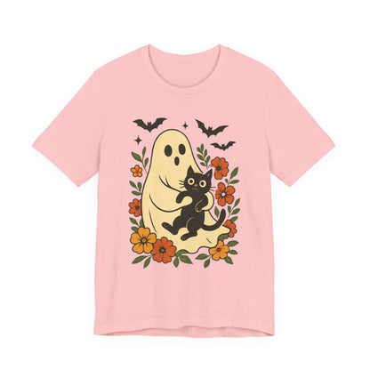 Fantôme effrayant tenant un chat noir Floral psychédélique Halloween