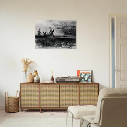 Windmills at Montmartre - Vincent van Gogh Brushed Aluminum Print - 70x100 cm / 28x40 inches | Vincent van Gogh Aluminum Print | Vincent van Gogh Prints