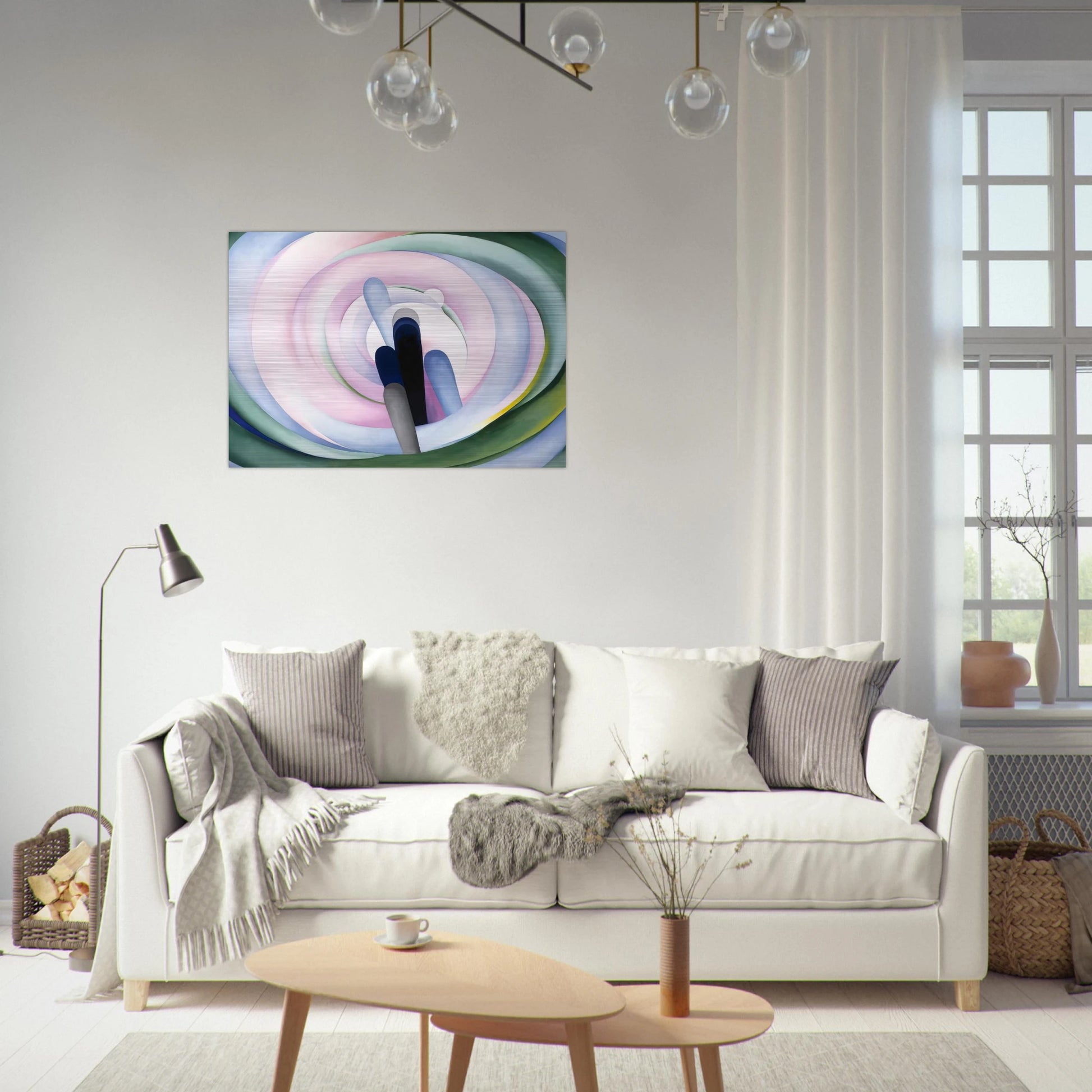 Grey Blue and Black, Pink Circle - Georgia O'Keeffe Brushed Aluminum Print - 70x100 cm / 28x40 inches | Georgia O'Keeffe Aluminum Print | Georgia O'Keeffe Prints
