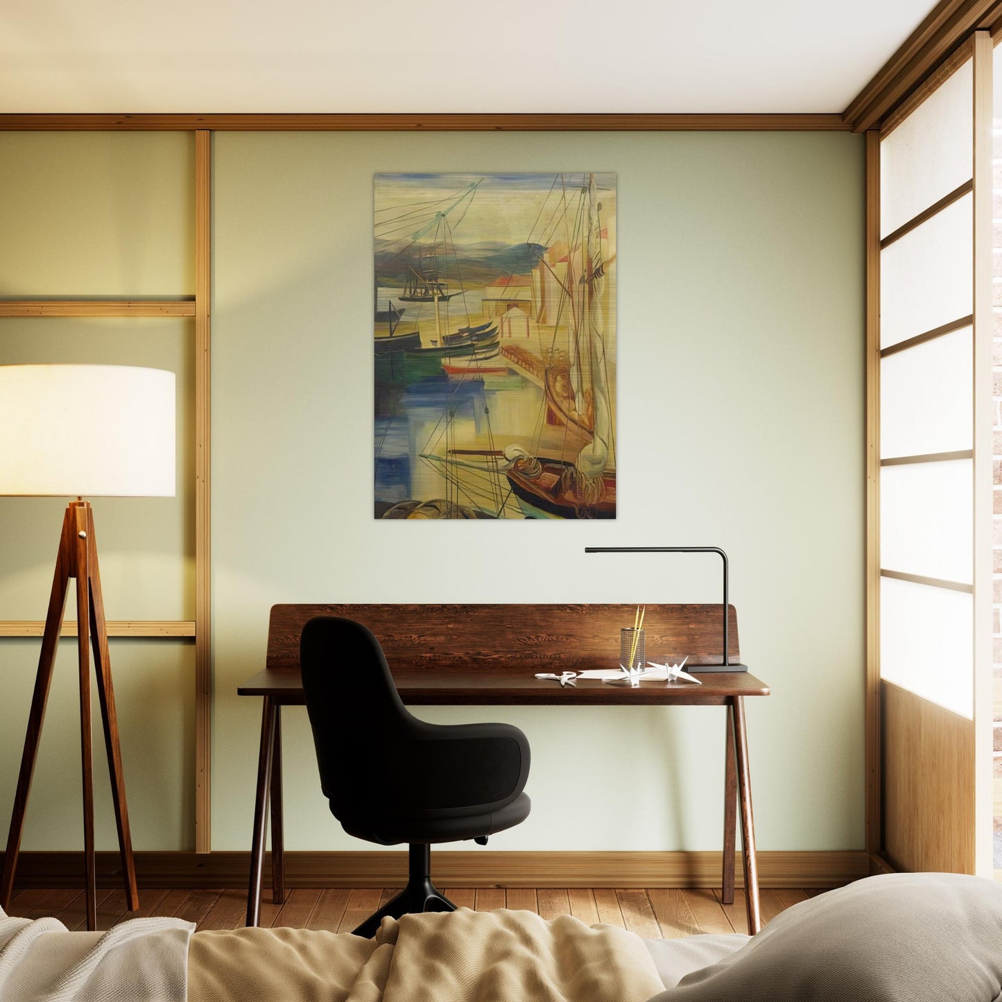 SHIPS MOORED ALONG THE DOCKS - Moise Kisling Brushed Aluminum Print - 70x100 cm / 28x40 inches | Moise Kisling Aluminum Print | Moise Kisling Prints