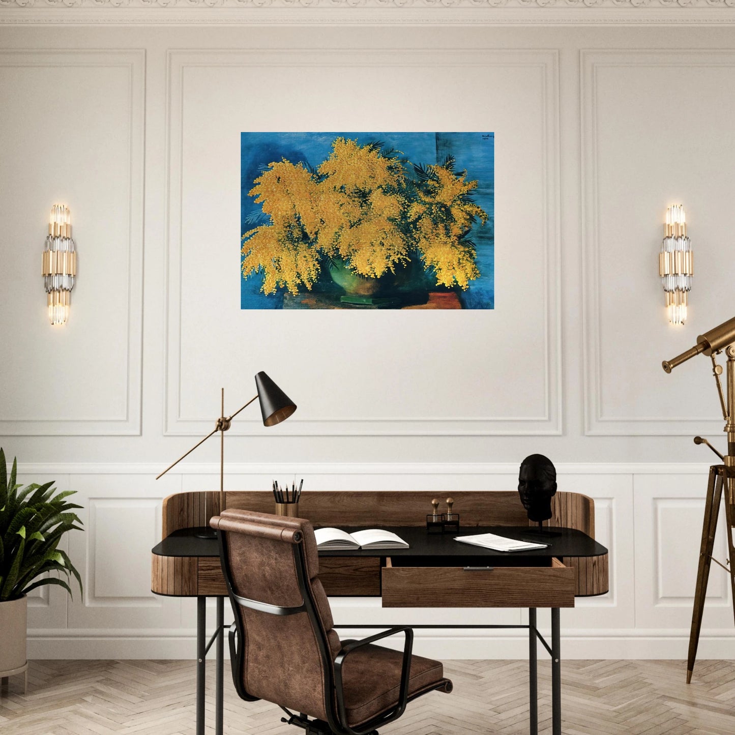 VASE OF MIMOSA 1952 - Moise Kisling Brushed Aluminum Print - 70x100 cm / 28x40 inches | Moise Kisling Aluminum Print | Moise Kisling Prints