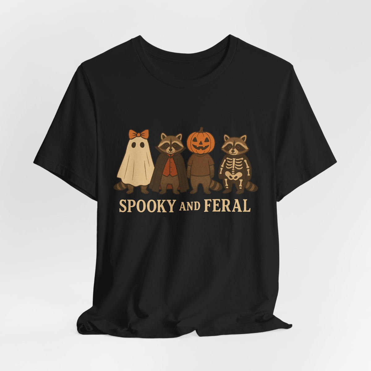 T-shirt "Raton laveur effrayant", T-shirt Halloween drôle à motifs, T-shirt vintage automne mignon, T-shirt tendance femme pour Halloween, T-shirt "Raton laveur sauvage"
