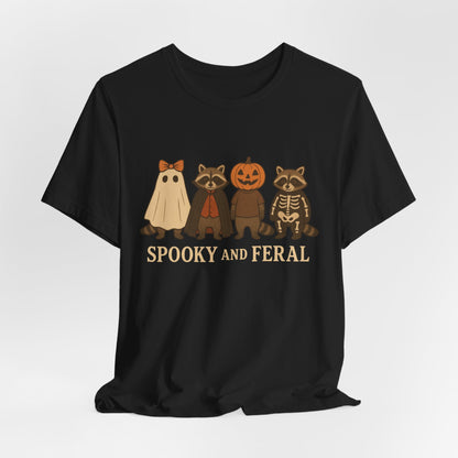T-shirt "Raton laveur effrayant", T-shirt Halloween drôle à motifs, T-shirt vintage automne mignon, T-shirt tendance femme pour Halloween, T-shirt "Raton laveur sauvage"