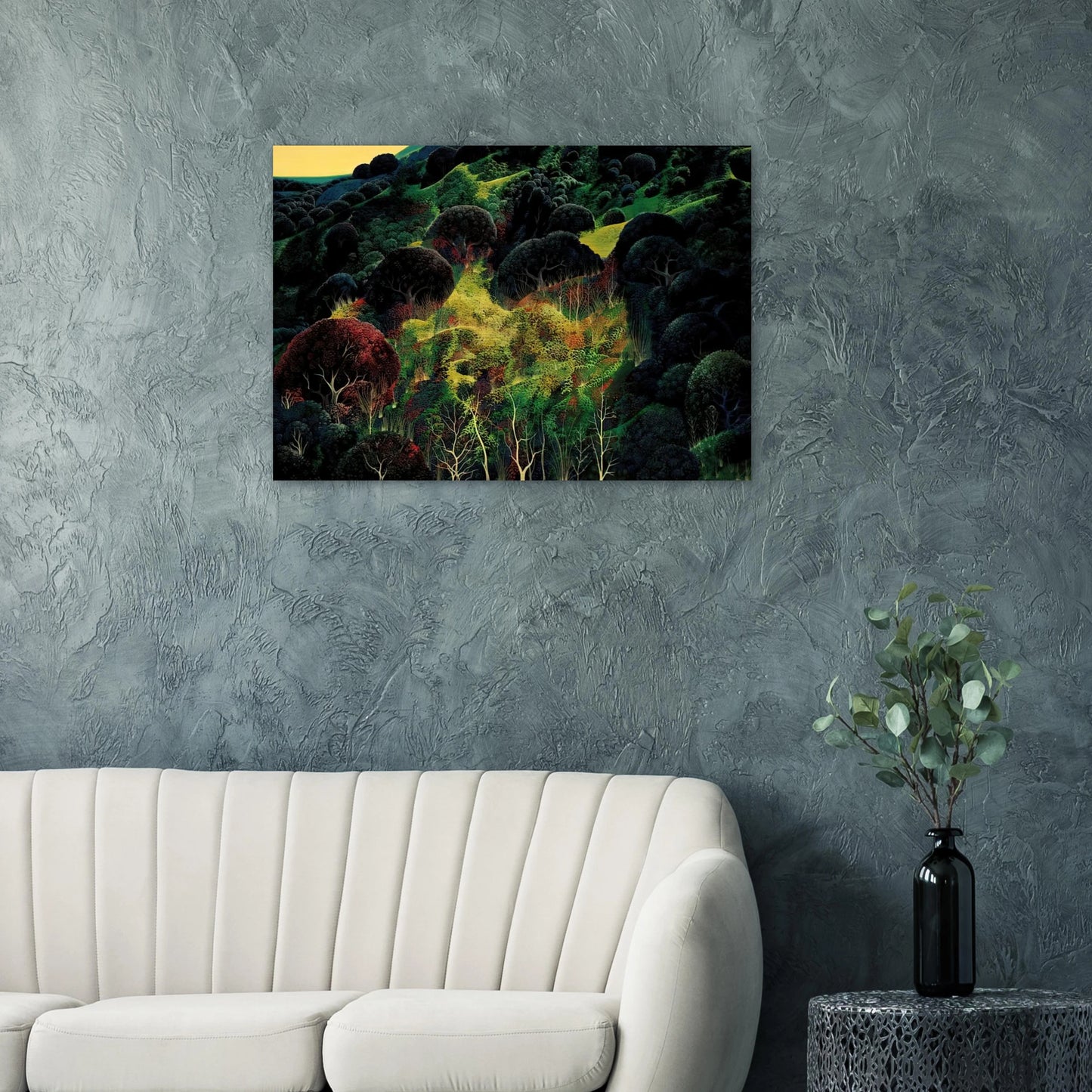 Autumn Fields - Eyvind Earle Brushed Aluminum Print - 70x100 cm / 28x40 inches | Eyvind Earle Aluminum Print | Eyvind Earle Prints