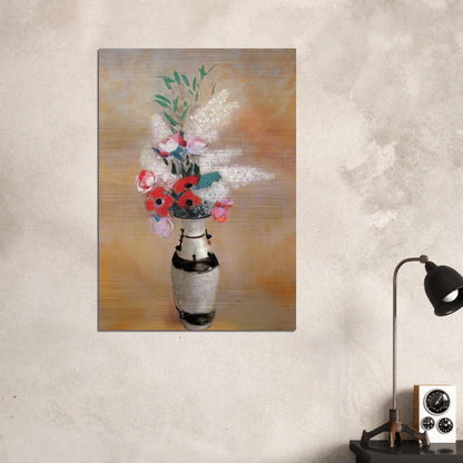 BOUQUET WITH WHITE LILIES IN A JAPANESE VASE - Odilon Redon Brushed Aluminum Print - 70x100 cm / 28x40 inches | Odilon Redon Aluminum Print | Odilon Redon Prints