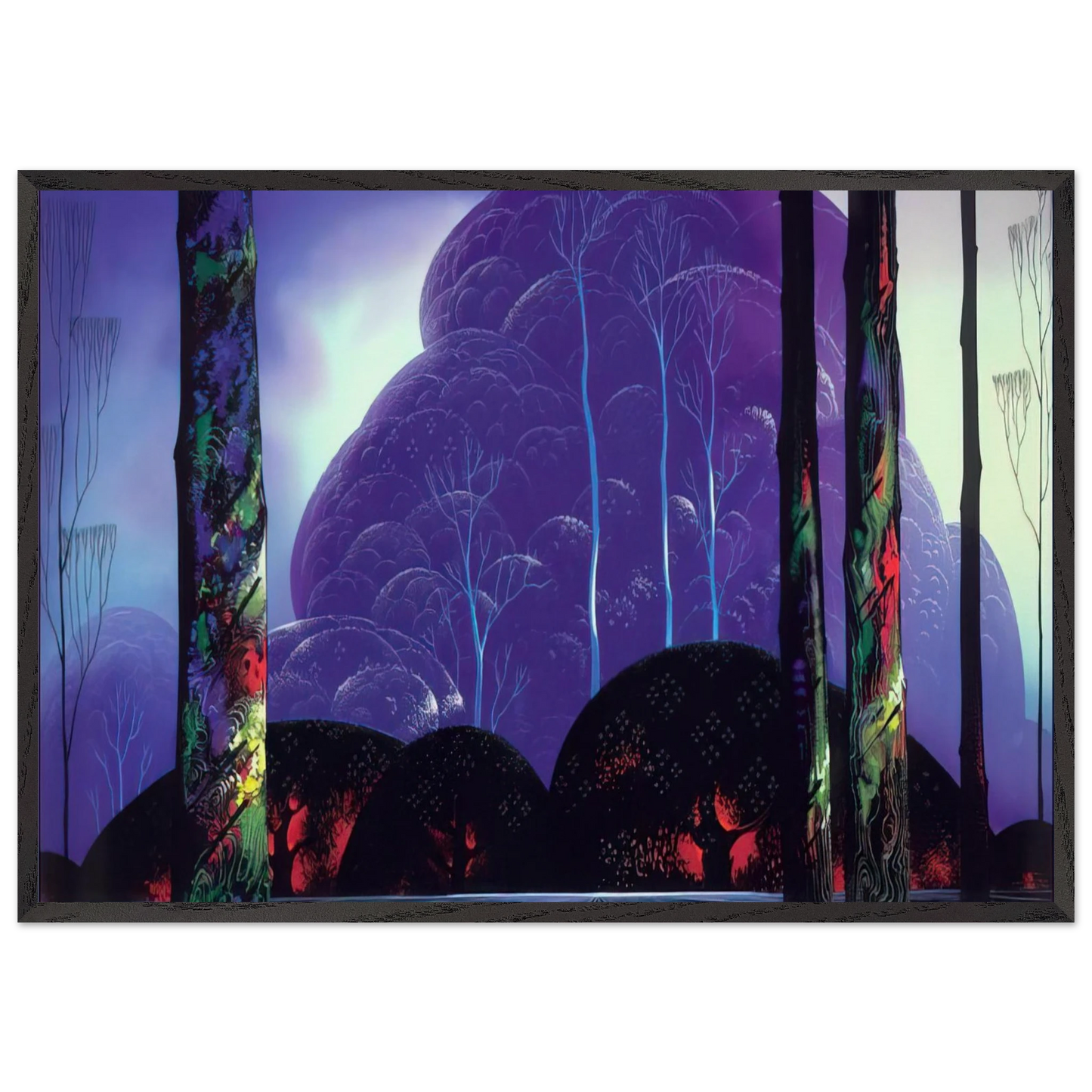 Purple Sunset - Eyvind Earle 70x100 cm / 28x40 inches Framed Art Print – Black Wooden Frame