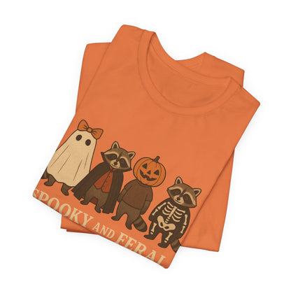 T-shirt "Raton laveur effrayant", T-shirt Halloween drôle à motifs, T-shirt vintage automne mignon, T-shirt tendance femme pour Halloween, T-shirt "Raton laveur sauvage"
