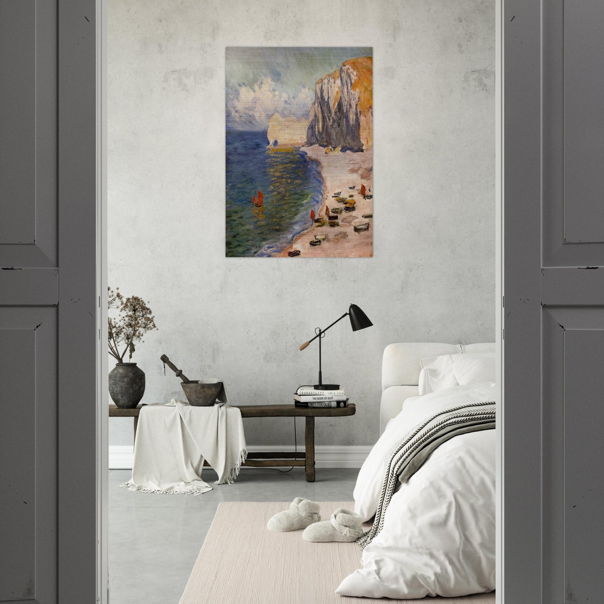 The Beach and the Falaise d'Amont - claude monet Brushed Aluminum Print - 70x100 cm / 28x40 inches | claude monet Aluminum Print | claude monet Prints