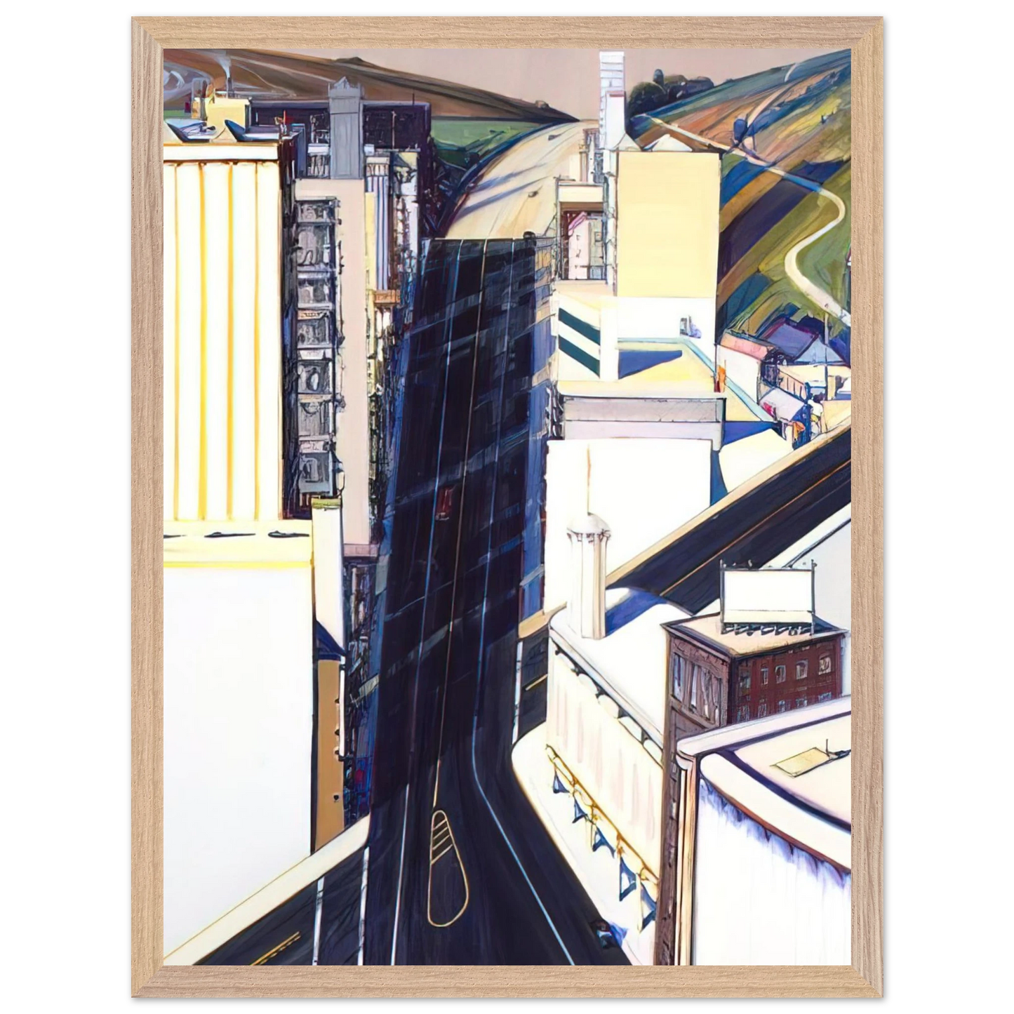 Wayne Thiebaud - Sunset Streets - 1985 Wall Art - 21x29.7 cm / 8x12" - Premium Wooden Framed Poster With Fine Art Paper - White frame