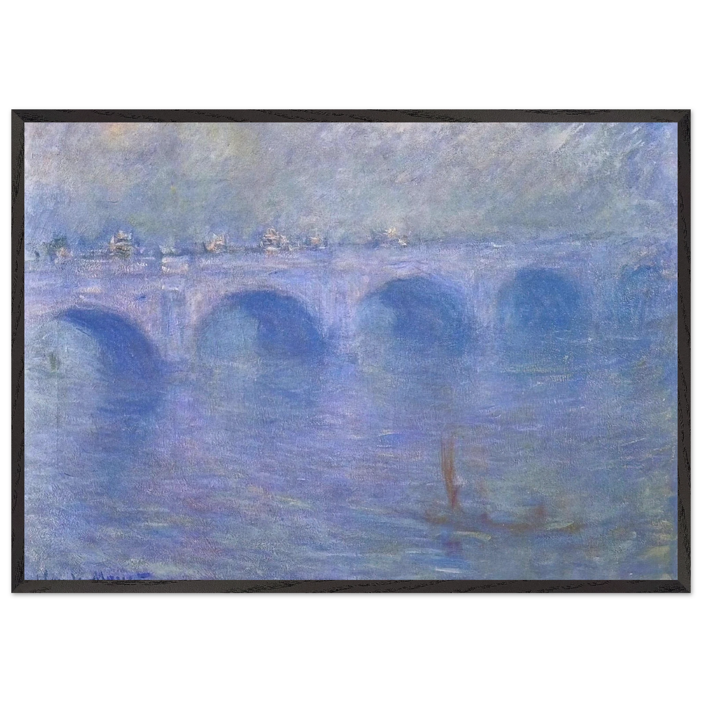 Waterloo Bridge in the Fog - claude monet 70x100 cm / 28x40 inches Framed Art Print – Black Wooden Frame