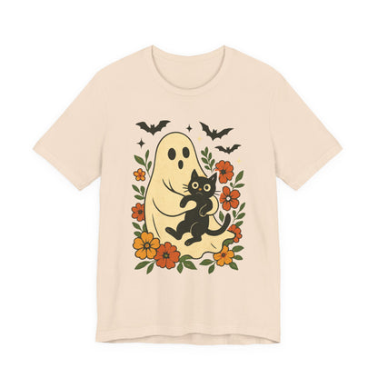 Fantôme effrayant tenant un chat noir Floral psychédélique Halloween