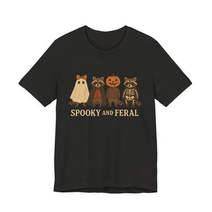 T-shirt "Raton laveur effrayant", T-shirt Halloween drôle à motifs, T-shirt vintage automne mignon, T-shirt tendance femme pour Halloween, T-shirt "Raton laveur sauvage"
