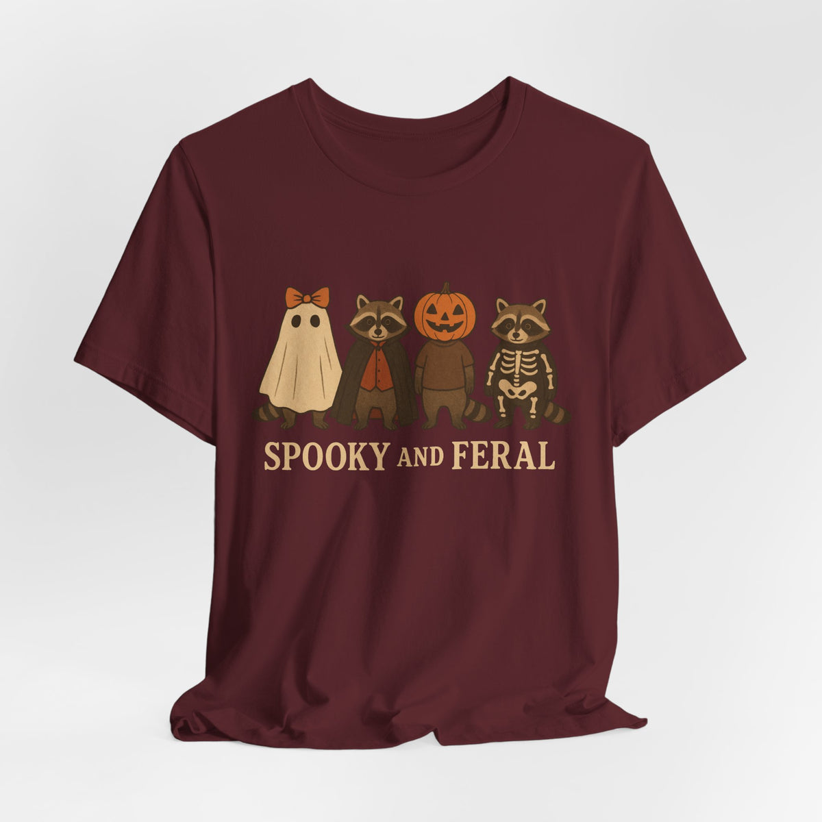 T-shirt "Raton laveur effrayant", T-shirt Halloween drôle à motifs, T-shirt vintage automne mignon, T-shirt tendance femme pour Halloween, T-shirt "Raton laveur sauvage"