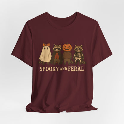 T-shirt "Raton laveur effrayant", T-shirt Halloween drôle à motifs, T-shirt vintage automne mignon, T-shirt tendance femme pour Halloween, T-shirt "Raton laveur sauvage"