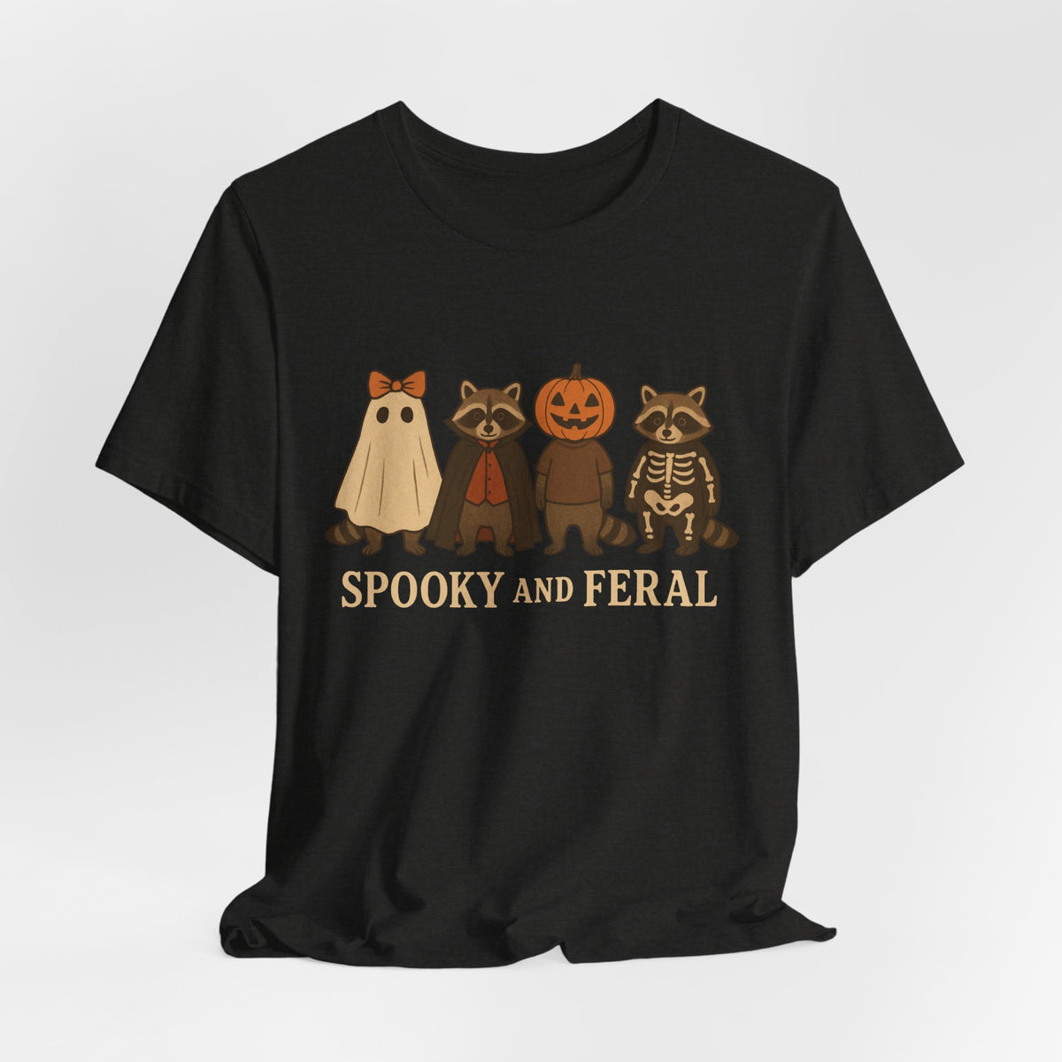 T-shirt "Raton laveur effrayant", T-shirt Halloween drôle à motifs, T-shirt vintage automne mignon, T-shirt tendance femme pour Halloween, T-shirt "Raton laveur sauvage"