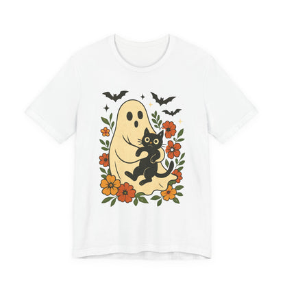 Fantôme effrayant tenant un chat noir Floral psychédélique Halloween