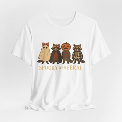 T-shirt "Raton laveur effrayant", T-shirt Halloween drôle à motifs, T-shirt vintage automne mignon, T-shirt tendance femme pour Halloween, T-shirt "Raton laveur sauvage"
