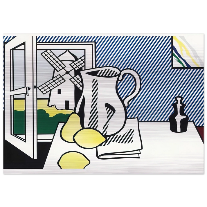 STILL LIFE WITH WINDMILL 1974 - Roy Lichtenstein Brushed Aluminum Print - 70x100 cm / 28x40 inches | Roy Lichtenstein Aluminum Print | Roy Lichtenstein Prints