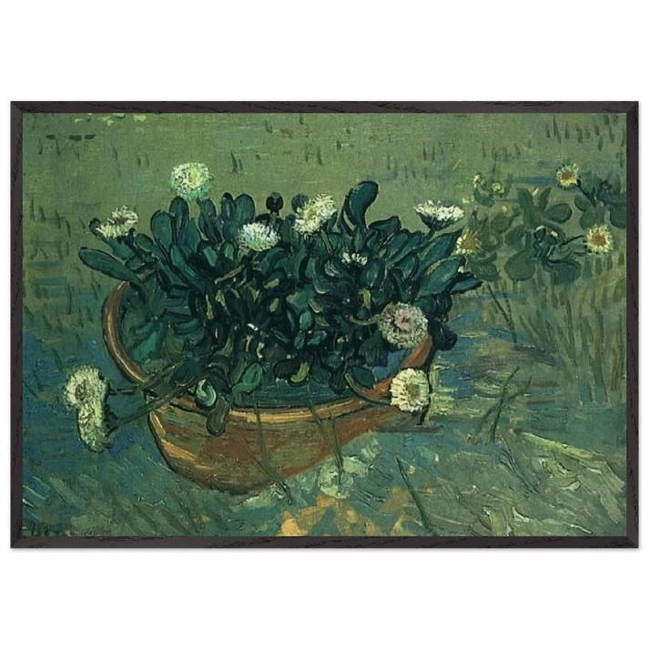 Still Life Bowl with Daisies - Vincent van Gogh 70x100 cm / 28x40 inches Framed Art Print – Black Wooden Frame