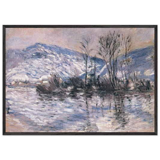 The Seine at Port Villez Snow Effect 02 - claude monet 70x100 cm / 28x40 inches Framed Art Print – Black Wooden Frame