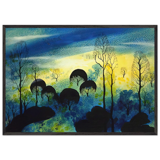 Pastures Through the Fog - Eyvind Earle 70x100 cm / 28x40 inches Framed Art Print – Black Wooden Frame
