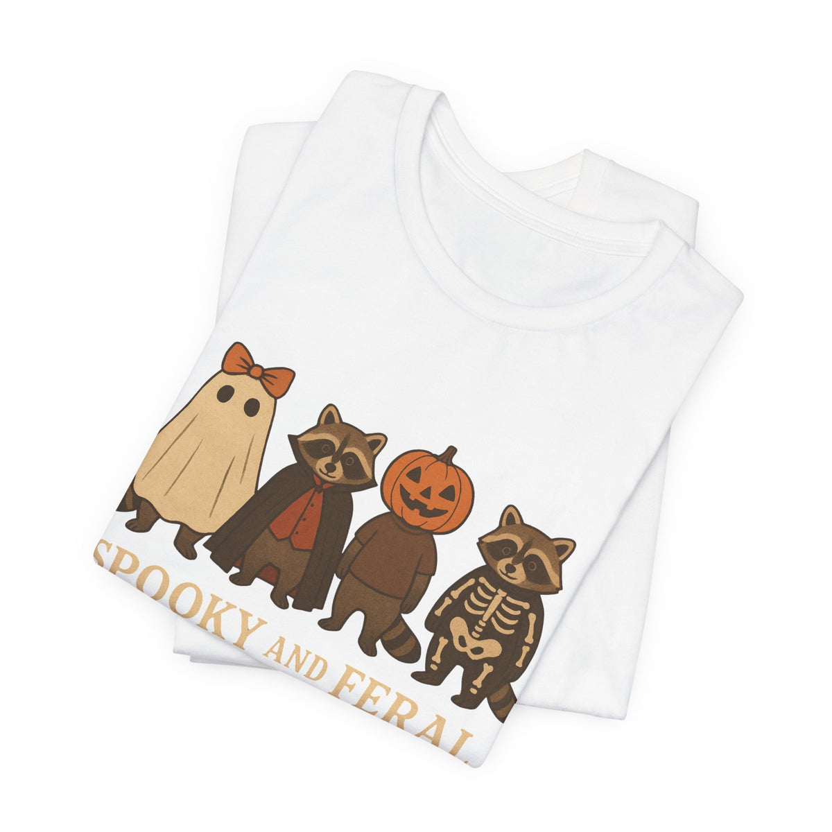 T-shirt "Raton laveur effrayant", T-shirt Halloween drôle à motifs, T-shirt vintage automne mignon, T-shirt tendance femme pour Halloween, T-shirt "Raton laveur sauvage"