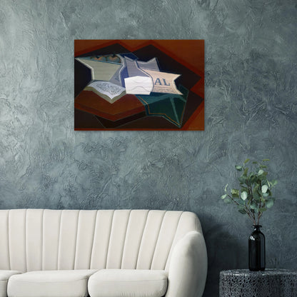 COMPOTIER CARAFE AND OPEN BOOK - Juan Gris Brushed Aluminum Print - 70x100 cm / 28x40 inches | Juan Gris Aluminum Print | Juan Gris Prints