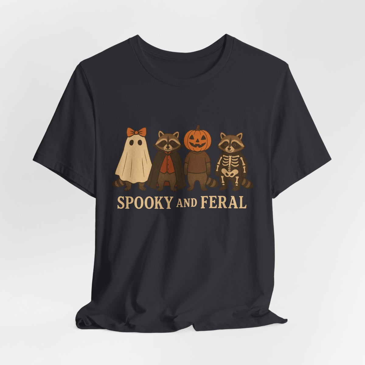 T-shirt "Raton laveur effrayant", T-shirt Halloween drôle à motifs, T-shirt vintage automne mignon, T-shirt tendance femme pour Halloween, T-shirt "Raton laveur sauvage"