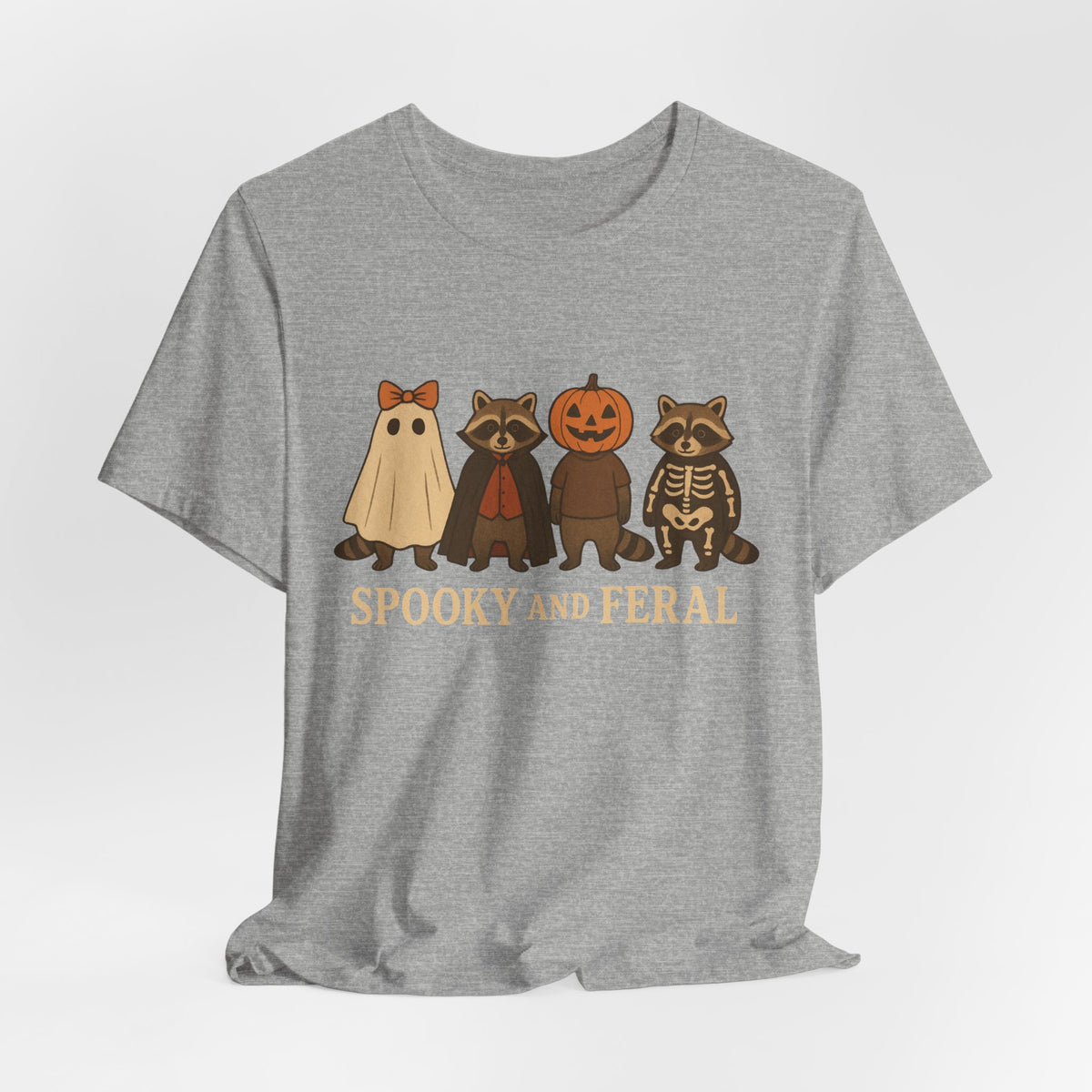 T-shirt "Raton laveur effrayant", T-shirt Halloween drôle à motifs, T-shirt vintage automne mignon, T-shirt tendance femme pour Halloween, T-shirt "Raton laveur sauvage"