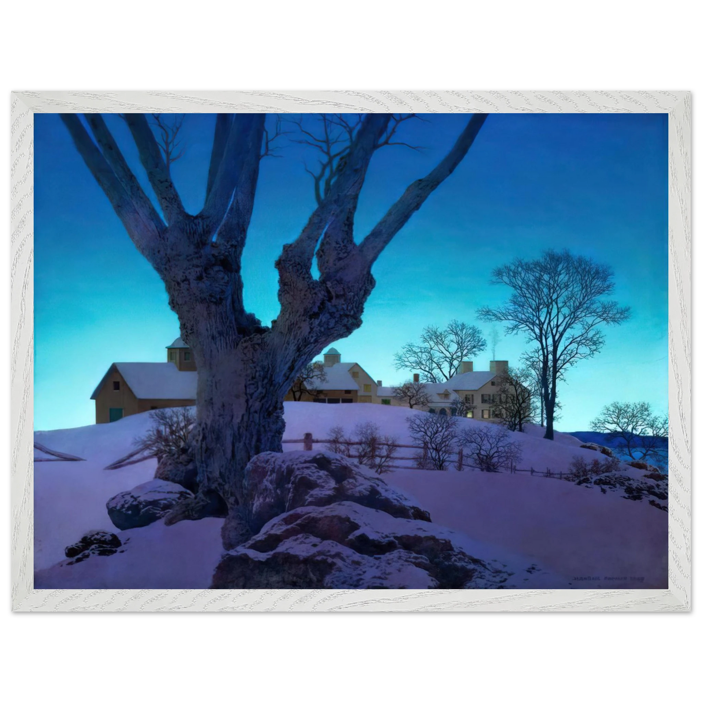 Maxfield Parrish - Hill Top Farm, Winter Wall Art - 21x29.7 cm / 8x12" - Premium Wooden Framed Poster With Fine Art Paper-canvas - Wood frame