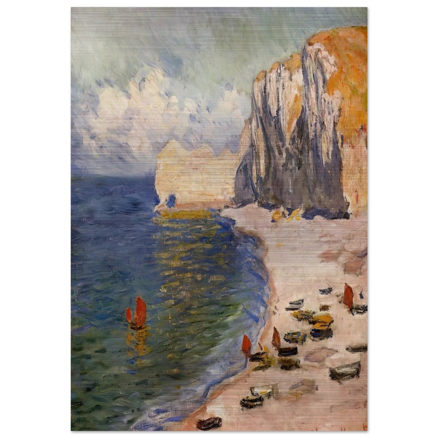 The Beach and the Falaise d'Amont - claude monet Brushed Aluminum Print - 70x100 cm / 28x40 inches | claude monet Aluminum Print | claude monet Prints