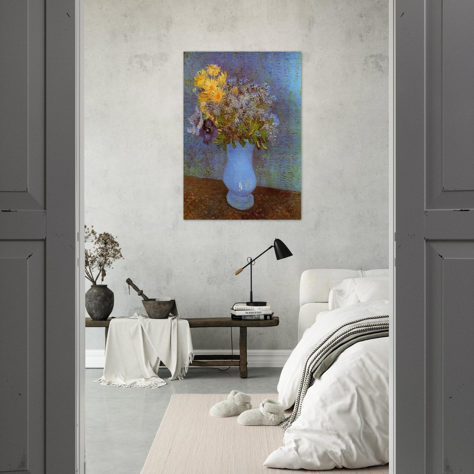 Vase with Lilacs, Daisies and Anemones - Vincent van Gogh Brushed Aluminum Print - 70x100 cm / 28x40 inches | Vincent van Gogh Aluminum Print | Vincent van Gogh Prints