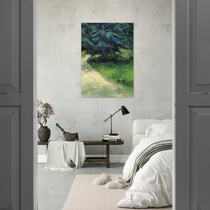Public Garden with Couple and Blue Fir Tree The Poet s Garden III - Vincent van Gogh Brushed Aluminum Print - 70x100 cm / 28x40 inches | Vincent van Gogh Aluminum Print | Vincent van Gogh Prints