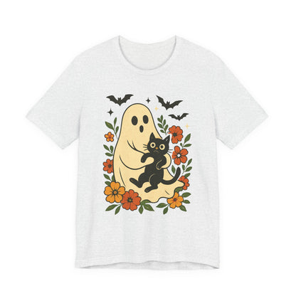 Fantôme effrayant tenant un chat noir Floral psychédélique Halloween
