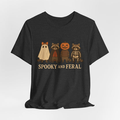 T-shirt "Raton laveur effrayant", T-shirt Halloween drôle à motifs, T-shirt vintage automne mignon, T-shirt tendance femme pour Halloween, T-shirt "Raton laveur sauvage"