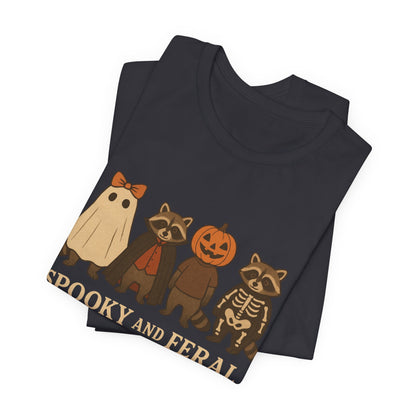 T-shirt "Raton laveur effrayant", T-shirt Halloween drôle à motifs, T-shirt vintage automne mignon, T-shirt tendance femme pour Halloween, T-shirt "Raton laveur sauvage"