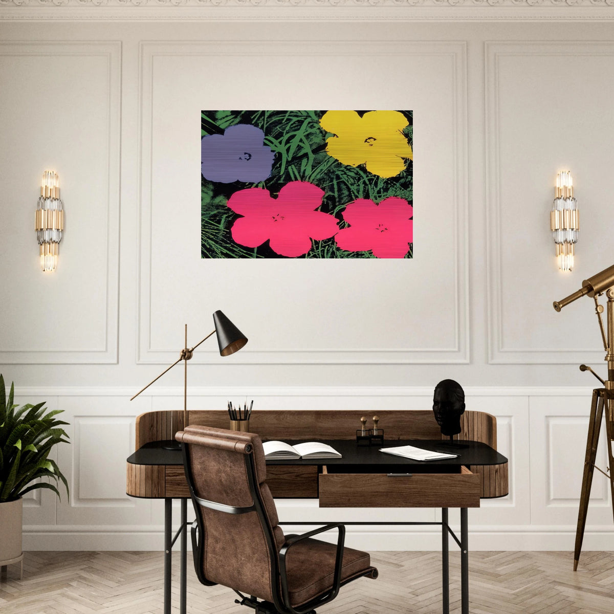 Flowers - Andy Warhol Brushed Aluminum Print - 70x100 cm / 28x40 inches | Andy Warhol Aluminum Print | Andy Warhol Prints